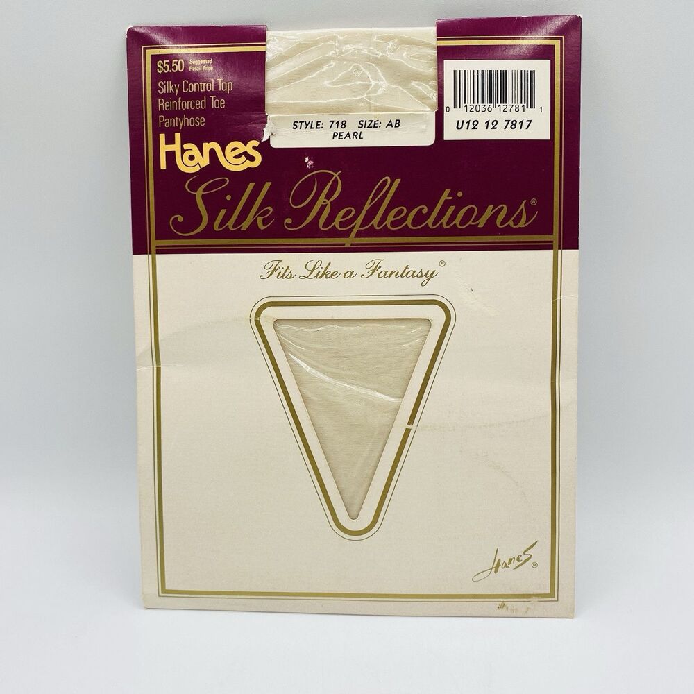 VTG Hanes Silk Reflect Silky Control Top Reinforced Toe Pantyhose Pearl 718/AB